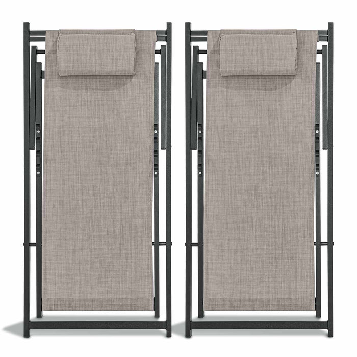 Mezzaluna - Set di 2 sedie a sdraio pieghevoli in alluminio e textilene. Sdraio da giardino di design con schienale regolabile in 4 posizioni grigio chiaro