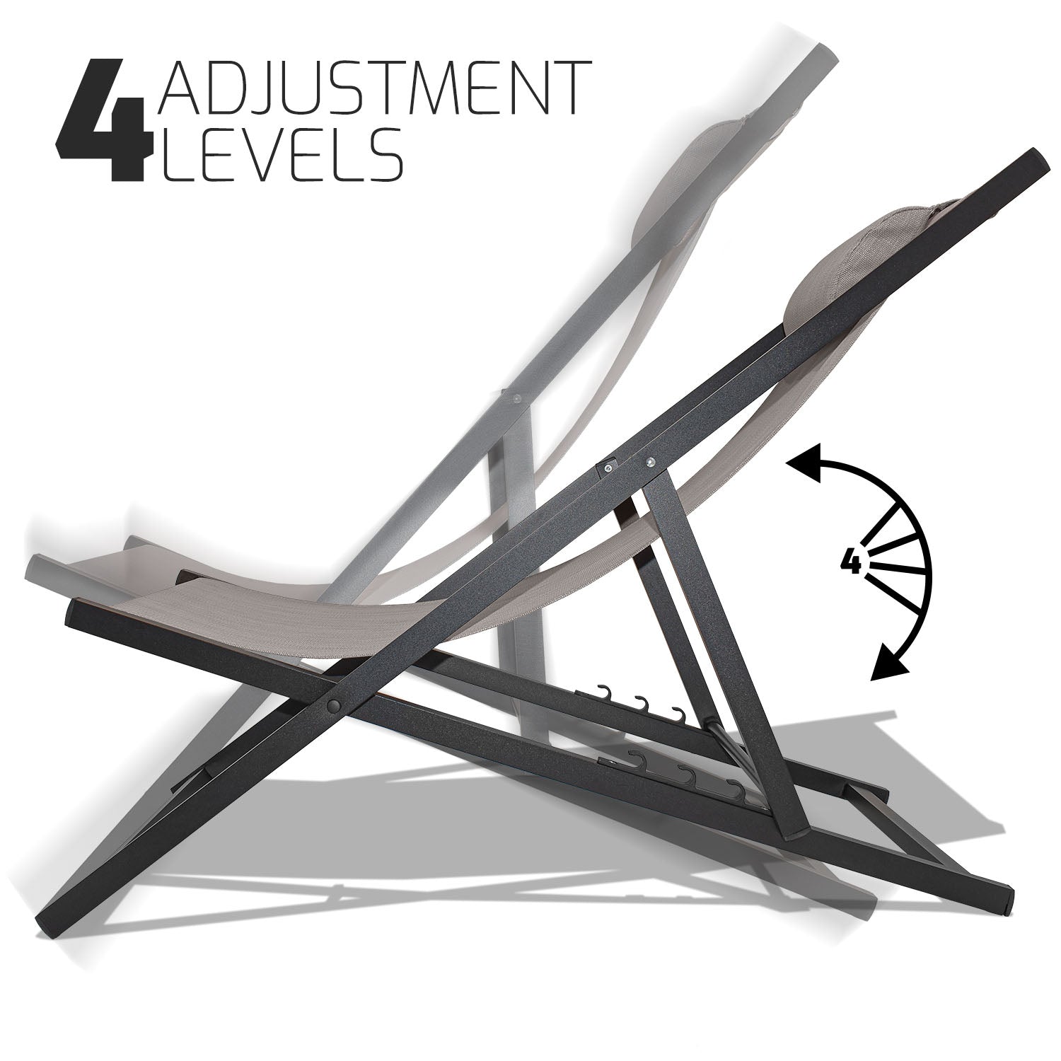 Mezzaluna - Set di 2 sedie a sdraio pieghevoli in alluminio e textilene. Sdraio da giardino di design con schienale regolabile in 4 posizioni grigio chiaro