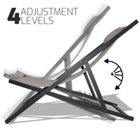 Mezzaluna - Set di 2 sedie a sdraio pieghevoli in alluminio e textilene. Sdraio da giardino di design con schienale regolabile in 4 posizioni grigio chiaro