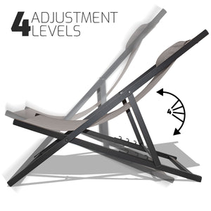 Mezzaluna - Set di 2 sedie a sdraio pieghevoli in alluminio e textilene. Sdraio da giardino di design con schienale regolabile in 4 posizioni grigio chiaro