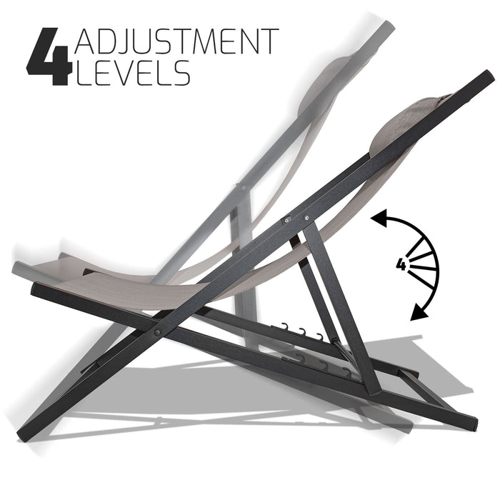 Mezzaluna - Set di 2 sedie a sdraio pieghevoli in alluminio e textilene. Sdraio da giardino di design con schienale regolabile in 4 posizioni grigio chiaro