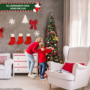 Mezzo albero di Natale alto 210cm con luci LED incorporate, Albero artificiale con 403 rami base in metallo-Alberi di Natale