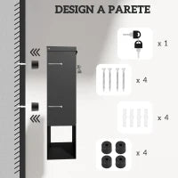 Cassetta Postale a Muro in Metallo con Finestrella e Serratura, 30x8.5x32.5 cm, Grigio Carbone