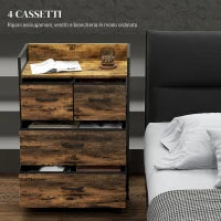 Cassettiera 4 Cassetti Rimovibili dal Design Industriale in Legno e Acciaio, 60x29x85 cm, Marrone e Nero