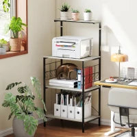 Scaffale Cucina a 4 Livelli con Pannelli a Rete e 8 Ganci Stile Industriale, 60x42x134.5 cm, Rovere