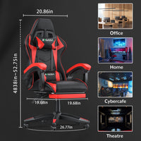 Sedia Gaming con Poggiapiedi Telescopico - RATTANTREE - Sedie da gamer con Cuscino Lombare & Poggiatesta- Schienale Regolabile 90-155° - Rosso
