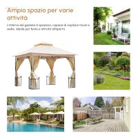 Gazebo da Giardino 3x3m in Metallo con Zanzariere e Tettuccio in Poliestere, Beige