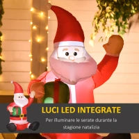120cm Babbo Natale Gonfiabile e Gigante, Decorazione Natalizia Impermeabile da Esterno con Luci a LED