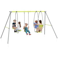 Altalena Portico 3 in 1 per Bambini con 2 Posti Affiancati e 1 Seggiolino, Carico Max. 225 kg, Verde