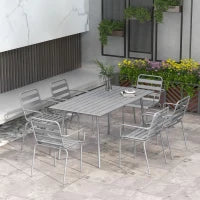 Set da Giardino 7 Pezzi in Acciaio con 6 Sedie Impilabili e Tavolo da Pranzo, Grigio Chiaro