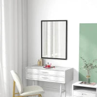 Specchio da Parete Rettangolare con Ganci, in Vetro e MDF, 60x80 cm, Nero