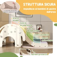 Scivolo per Bambini da Interno 3 in 1 con Canestro e Design a Elefante, Età 1-3 Anni, Bianco Crema
