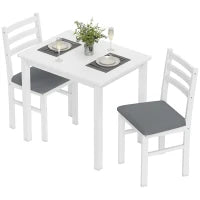 Set da tavolo da pranzo a 3 pezzi con 2 sedie, Tavolo da cucina per spazi compatti, Sedie imbottite, Salvaspazio, MDF, Bianco