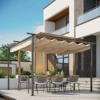 Gazebo Pergola da Giardino 3.5x3.5m con Struttura in Acciaio e Tenda in Poliestere, Bianco