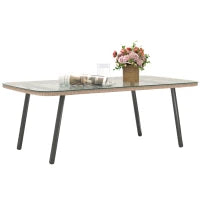 Tavolino da Giardino in Rattan PE con Piano in Vetro e Acciaio, 110x60x40 cm, Legno Naturale
