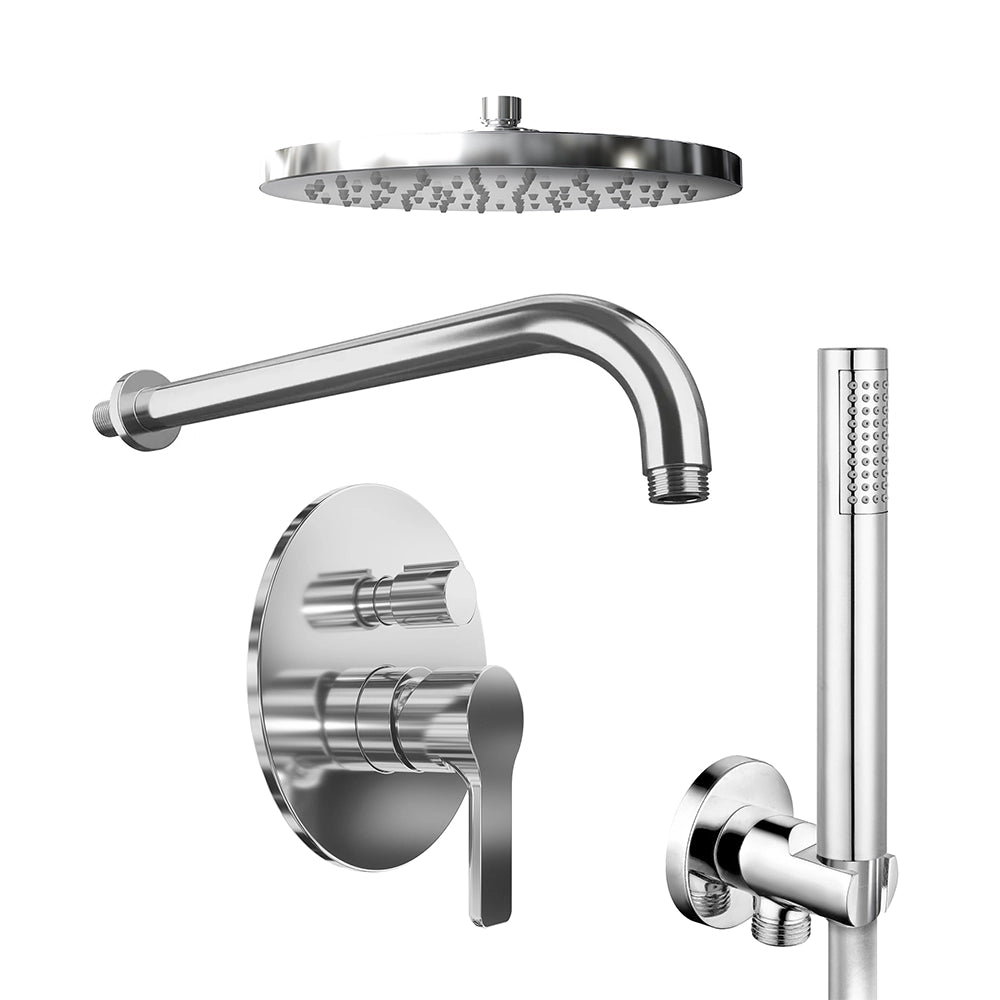 Set doccia cromato - Miscelatore incasso 2 vie Mia, braccio 30cm, soffione 20cm e doccino