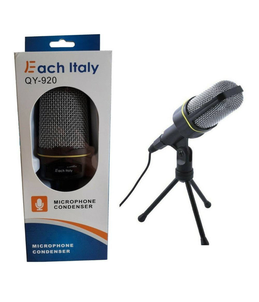 Microfono A Condensatore Treppiede Da Tavolo Cavo Jack Pc Notebook Chat Qy920         