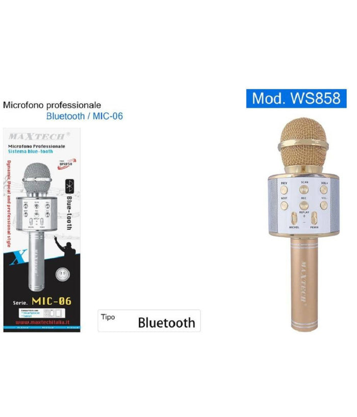 Microfono Altoparlante Bluethoot Wireless Con Speaker Karaoke Maxtech Mic-06         