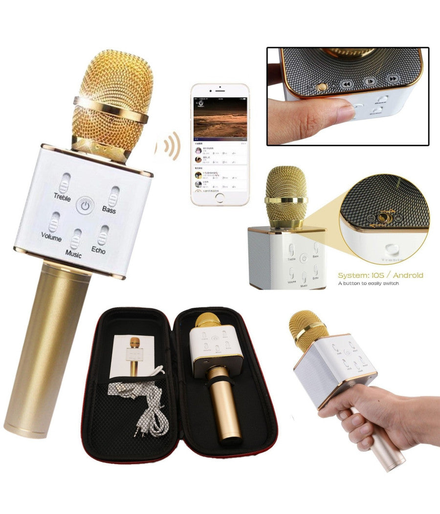 Microfono Bluetooth Wireless Doppio Altoparlante Speaker Bluetooth Portatile         