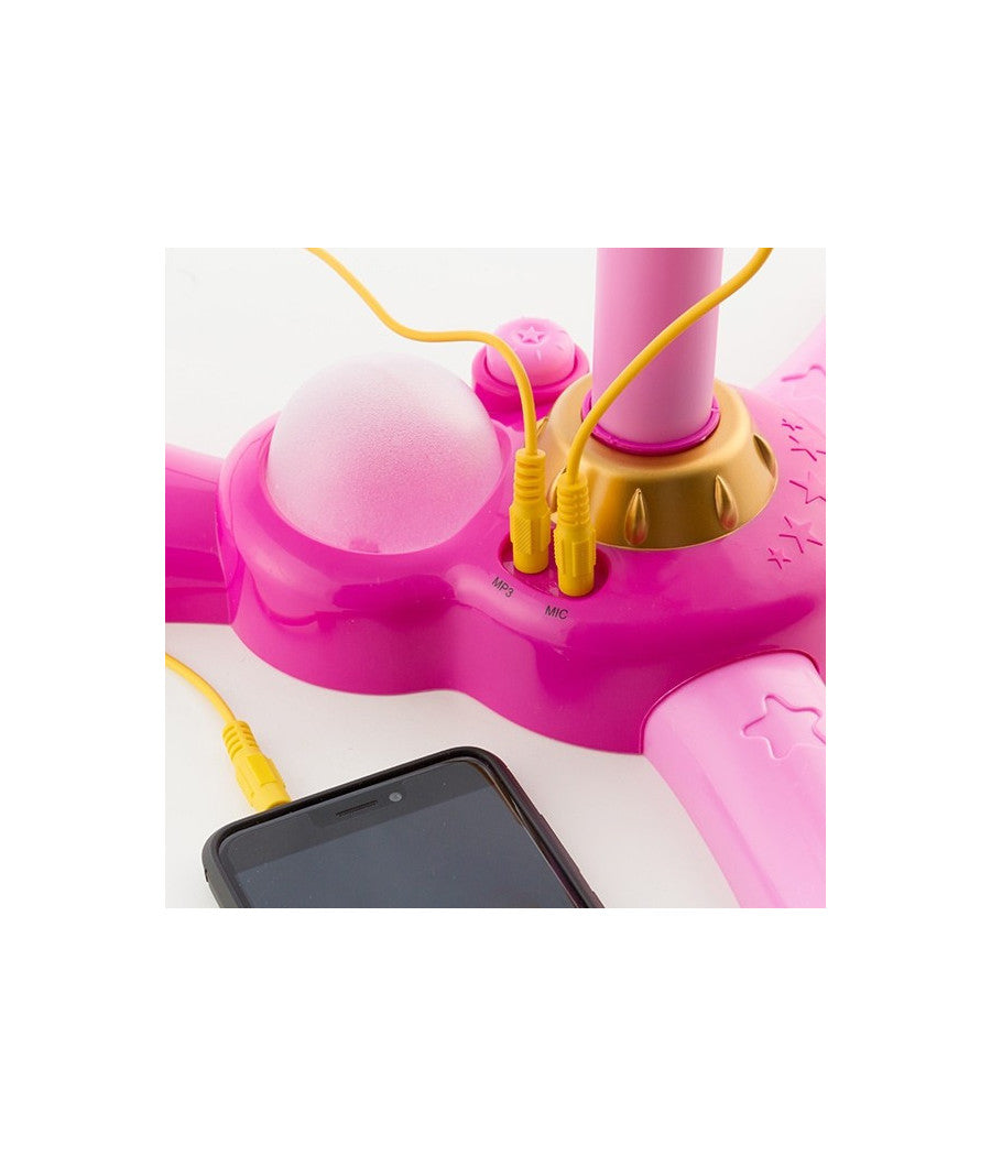 Microfono Con Asta In Plastica Rosa Con Luci E Suoni Ingresso Mp3 Smartphone         