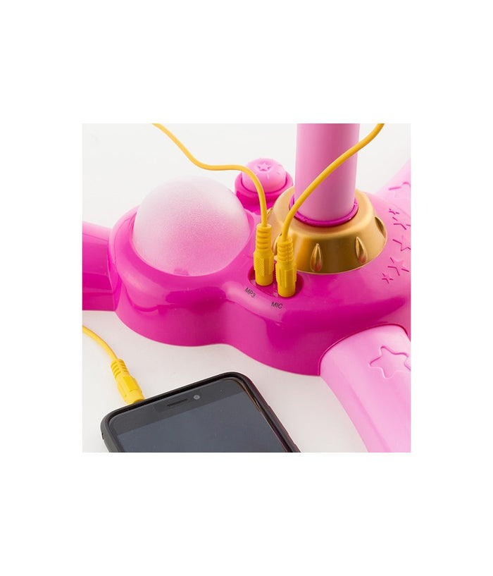 Microfono Con Asta In Plastica Rosa Con Luci E Suoni Ingresso Mp3 Smartphone         