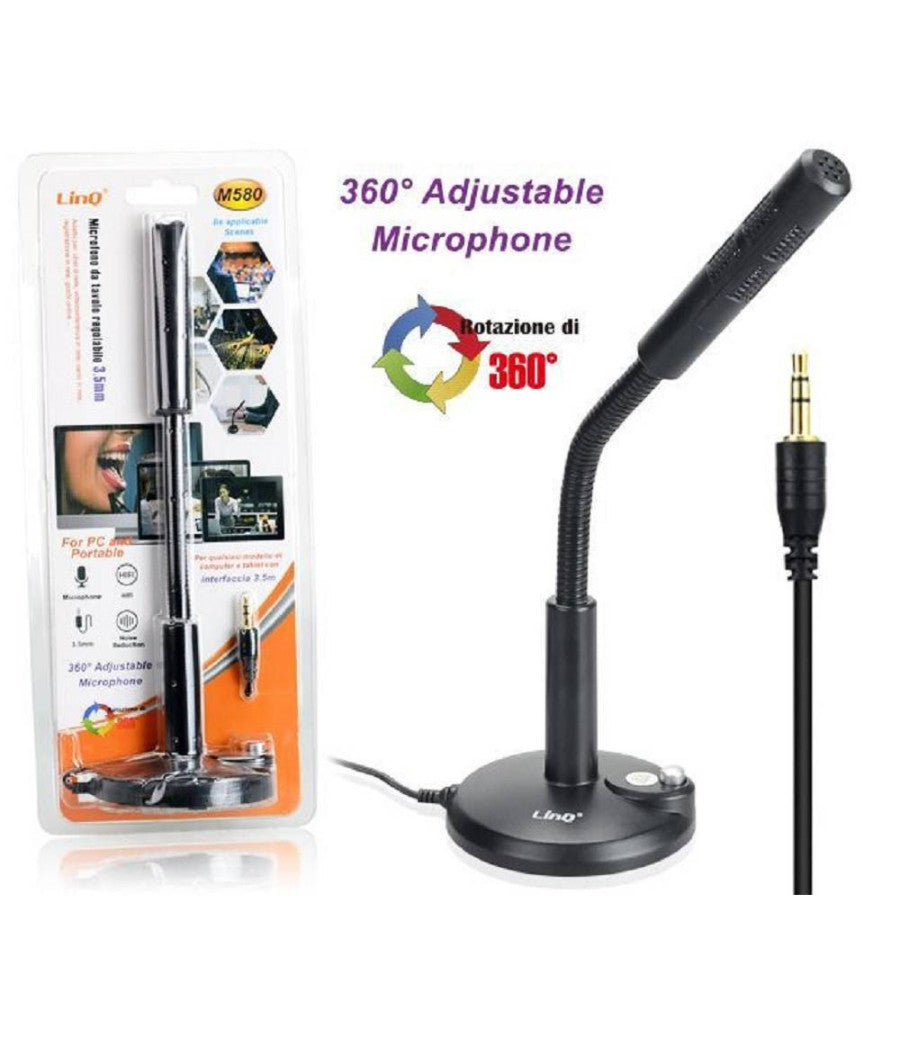 Microfono Da Tavolo Regolabile Jack 3,5mm Per Pc Notebook M580 Omnidirezionale         