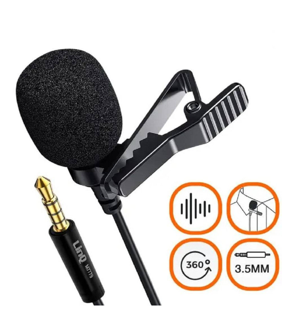 Microfono Lavalier Con Clip Colletto Bavero 360° Smartphone Jack Da 3,5mm M7779         
