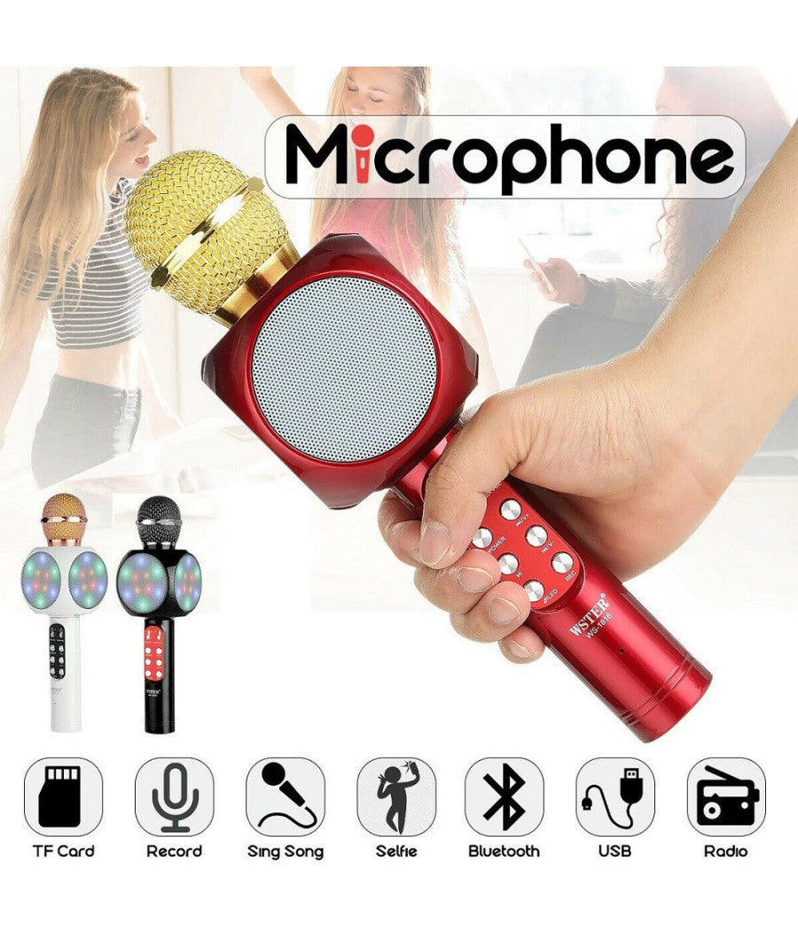 Microfono Portatile Wireless Con Bluetooth Karaoke Cassa Integrata Ws-1816         