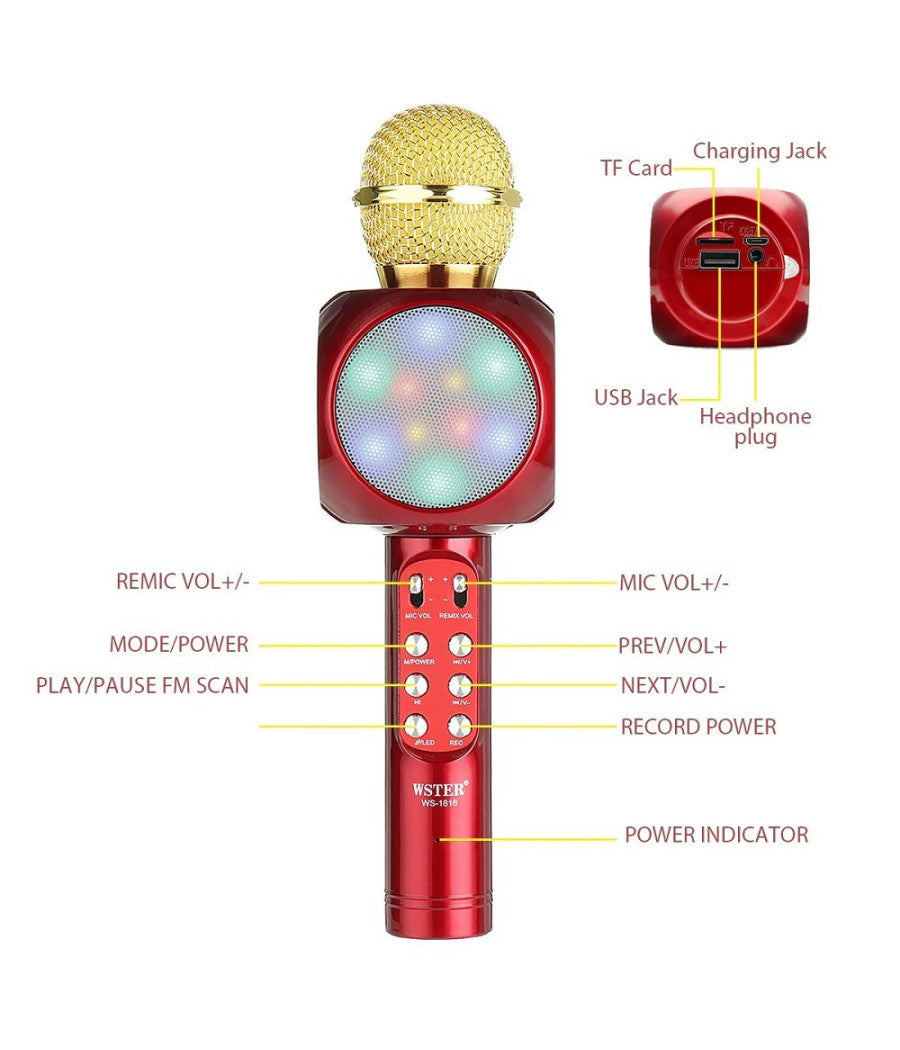Microfono Portatile Wireless Con Bluetooth Karaoke Cassa Integrata Ws-1816         