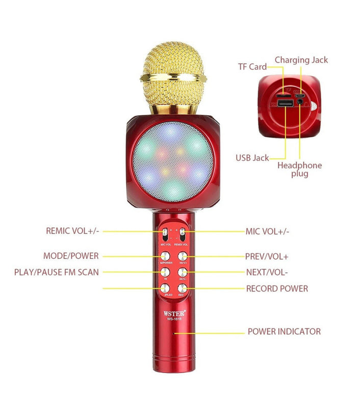Microfono Portatile Wireless Con Bluetooth Karaoke Cassa Integrata Ws-1816         