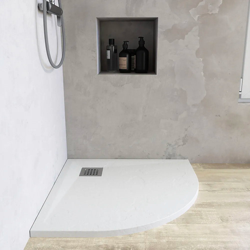 Piatto doccia semicircolare 80x80 cm in marmoresina bianco effetto pietra h3 cm | Milos