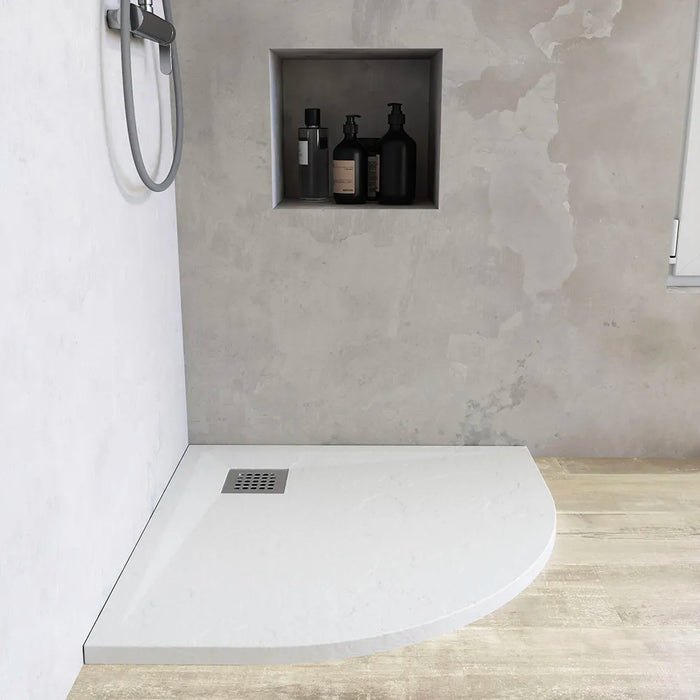 Piatto doccia semicircolare 80x80 cm in marmoresina bianco effetto pietra h3 cm | Milos