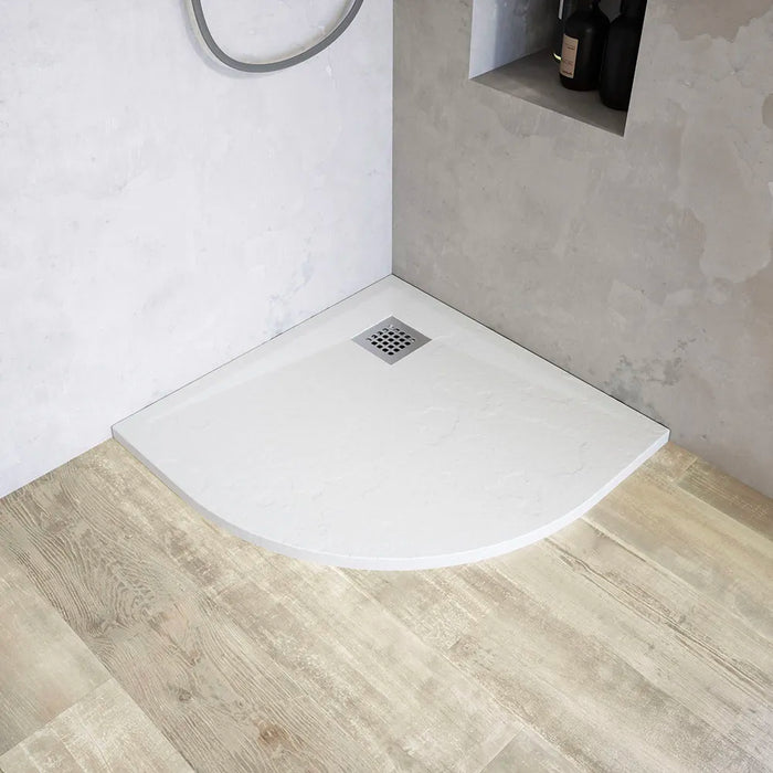 Piatto doccia semicircolare 80x80 cm in marmoresina bianco effetto pietra h3 cm | Milos