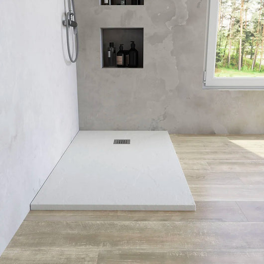 Piatto doccia rettangolare 70x110 cm in marmoresina bianco effetto pietra h3 cm | Milos