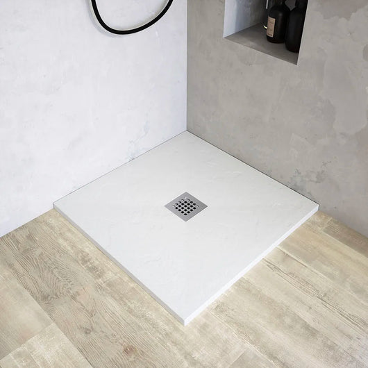 Piatto doccia quadrato 90x90 cm in marmoresina bianco effetto pietra h3 cm | Milos