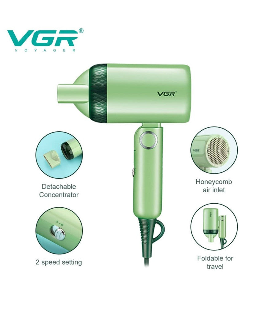 Mini Asciugacapelli Richiudibile 1200w Professionale 2 Velocità  Concentratore V-421         