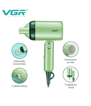 Mini Asciugacapelli Richiudibile 1200w Professionale 2 Velocità  Concentratore V-421         