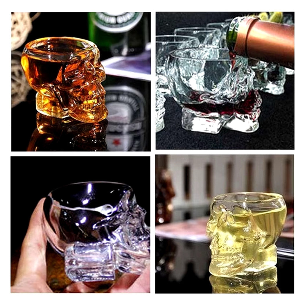 Mini Bicchiere In Vetro A Forma Di Teschio Per Shot Cichhetto Alcolici Barman         