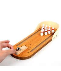 Mini Boowling Gioco Da Tavolo In Legno Con 10 Birilli E Palla In Metallo         