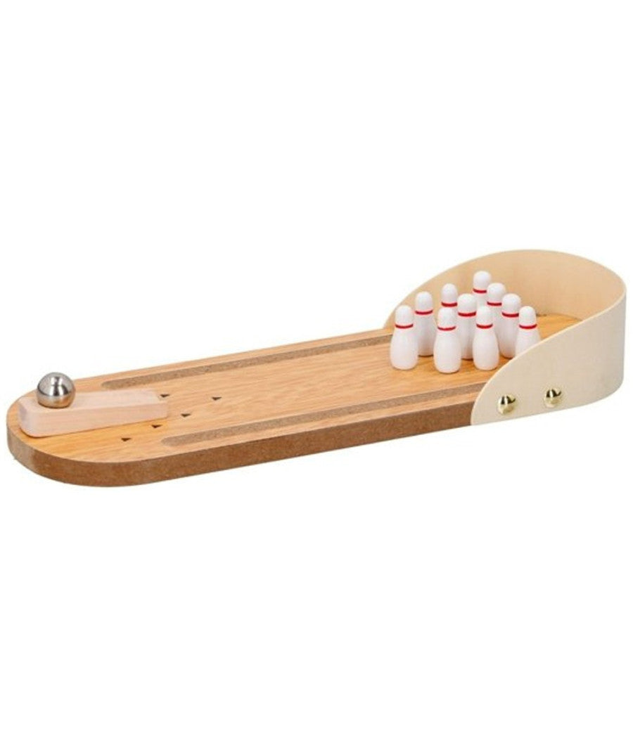 Mini Boowling Gioco Da Tavolo In Legno Con 10 Birilli E Palla In Metallo         