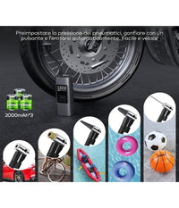 Mini Compressore Ad Aria Portatile Gonfiatore Ricaricabile Display Led Auto         