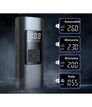 Mini Compressore Ad Aria Portatile Gonfiatore Ricaricabile Display Led Auto         