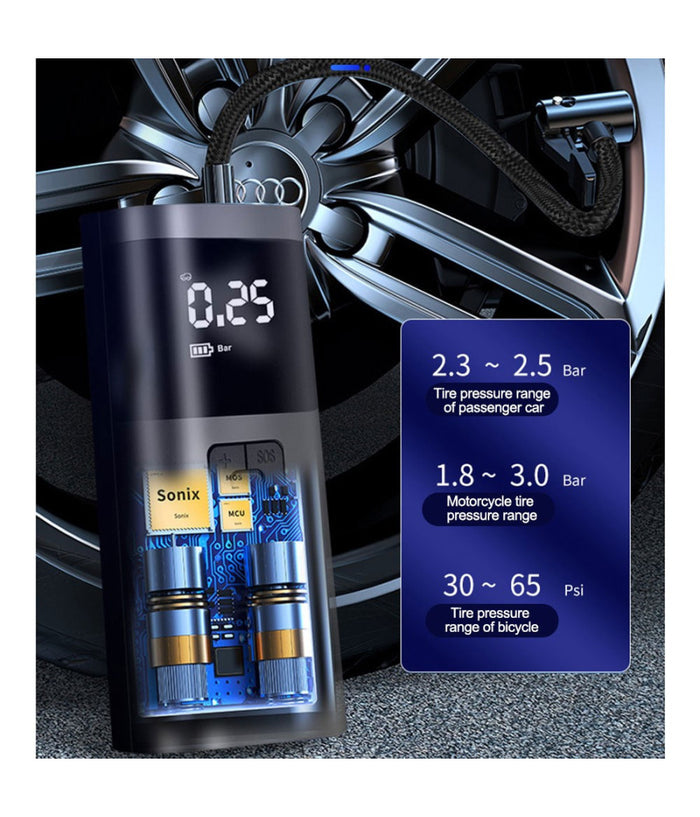 Mini Compressore Pompa Ad Aria Elettrica Auto Multifunzione Torcia Schermo Lcd         