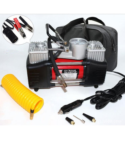 Mini Compressore Portatile 12 Volt A Doppio Cilindro Per Auto Moto + Manometro         