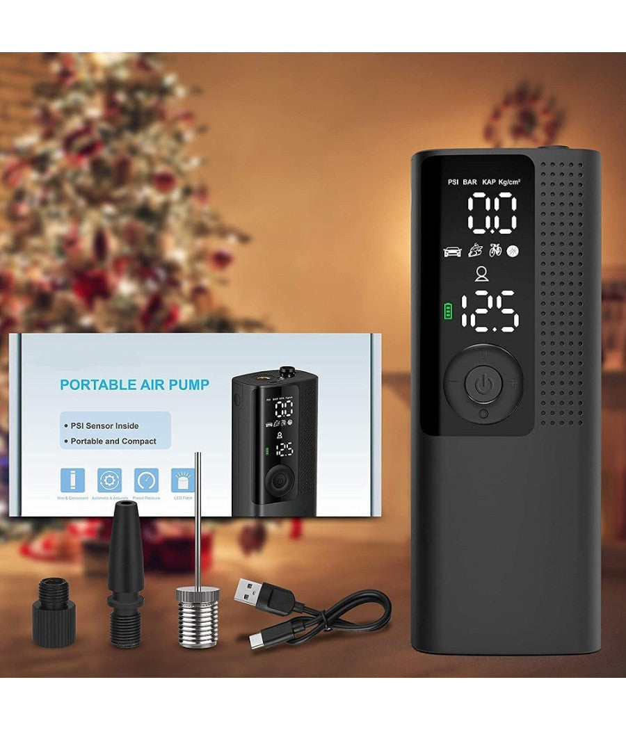 Mini Compressore Portatile Pompa Elettrica Aria Display Lcd Moto Auto Bici Palla         
