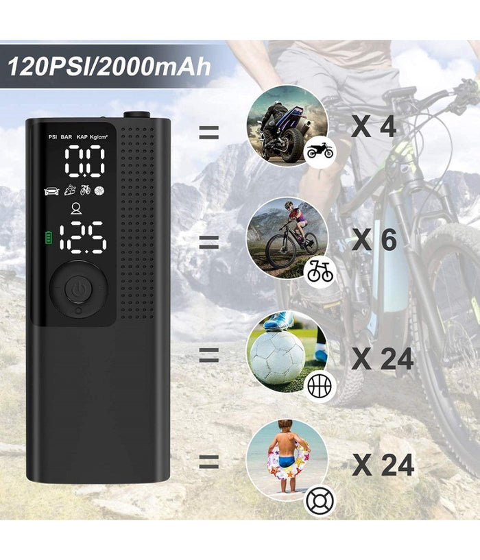 Mini Compressore Portatile Pompa Elettrica Aria Display Lcd Moto Auto Bici Palla         