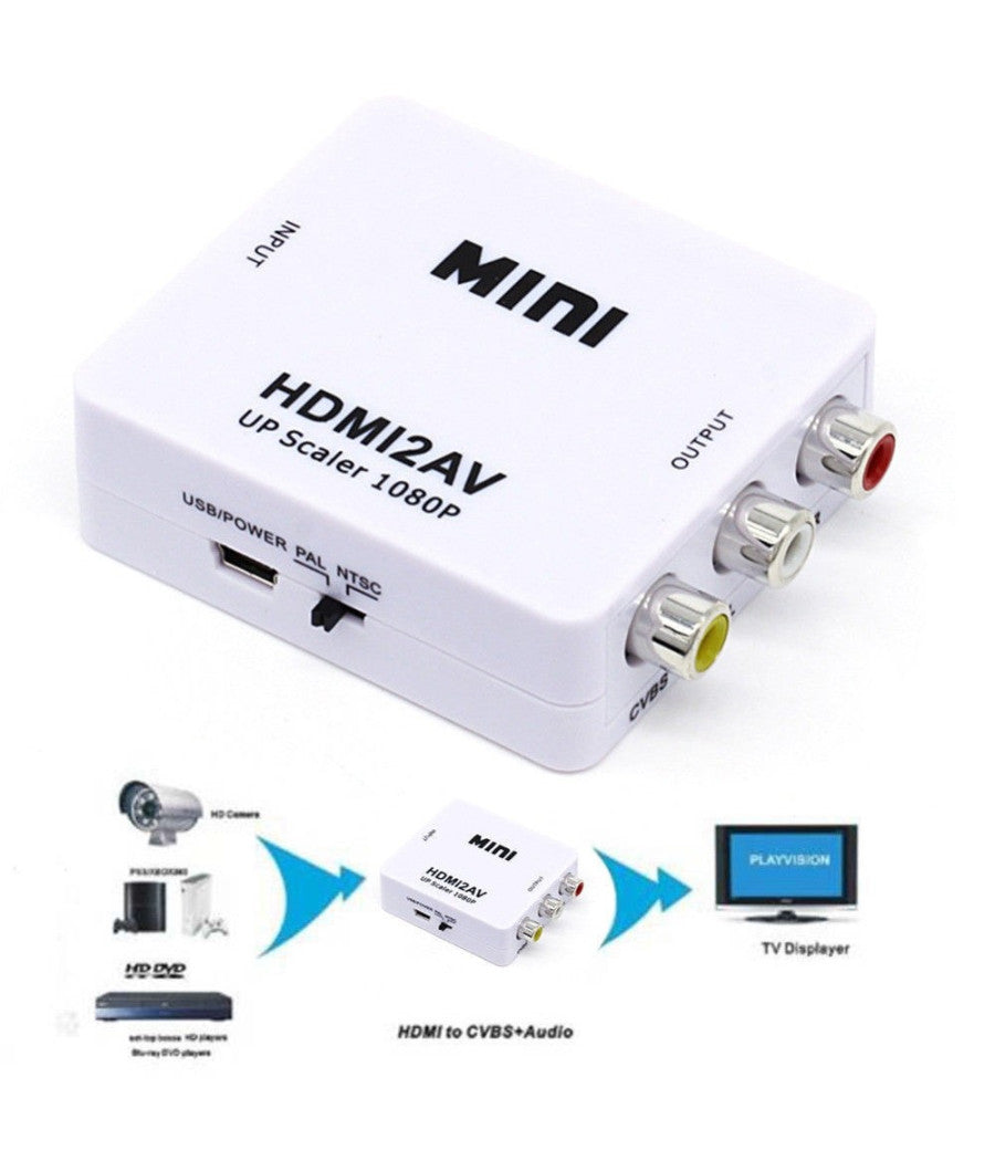 Mini Convertitore Adattatore Video Audio Da Hdmi Av Rca Hdmi2av 1080p         