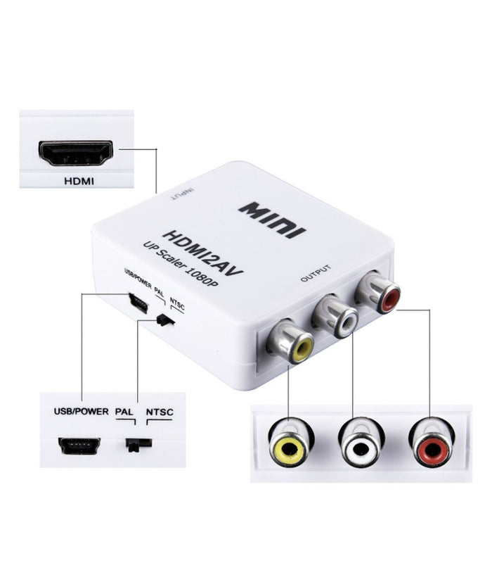 Mini Convertitore Adattatore Video Audio Da Hdmi Av Rca Hdmi2av 1080p         
