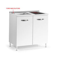 Mini cucina Cucinino80 bianco larice con lavello e piano cottura vetroceramica 80x60x85H