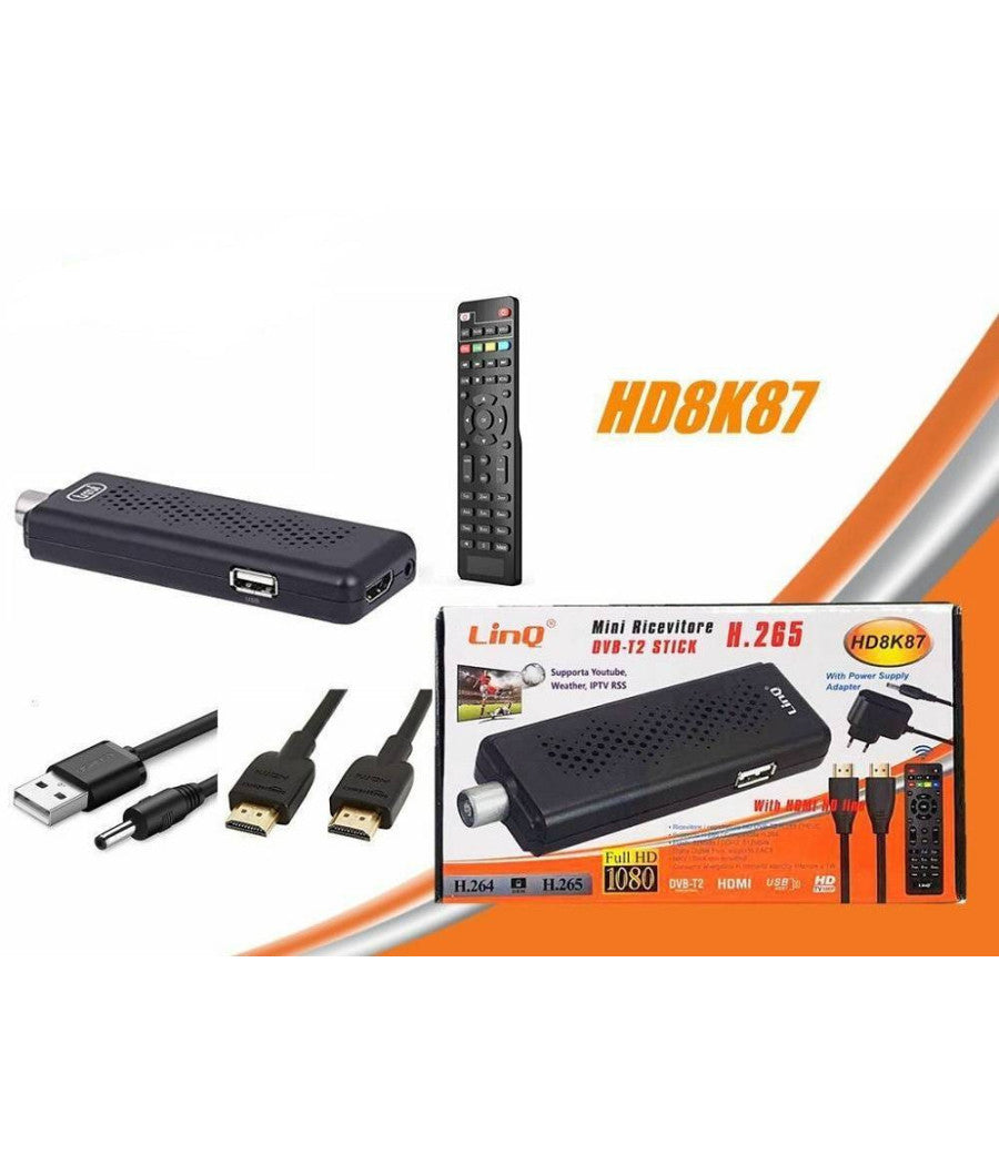 Mini Decoder Digitale Terrestre Dvb-t2 Dongle Stick Hdmi Hevc H.265 1080p Hd8k87         